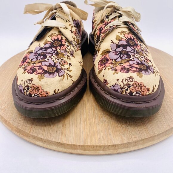 Dr Martens Shoes Womens 8 Beige Leather Fabric Floral Lester Oxford - Picture 3 of 12